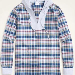 Brooks Brothers Men’s Madras Pullover Hoodie Size Medium Cotton Top